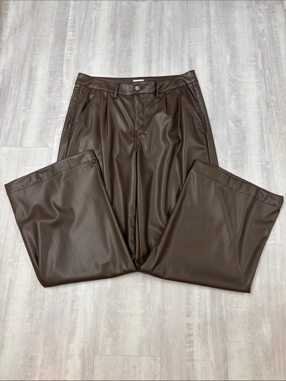 Time and Tru Women's Wide Leg Faux Leather Pants - Dark Brown Size 12